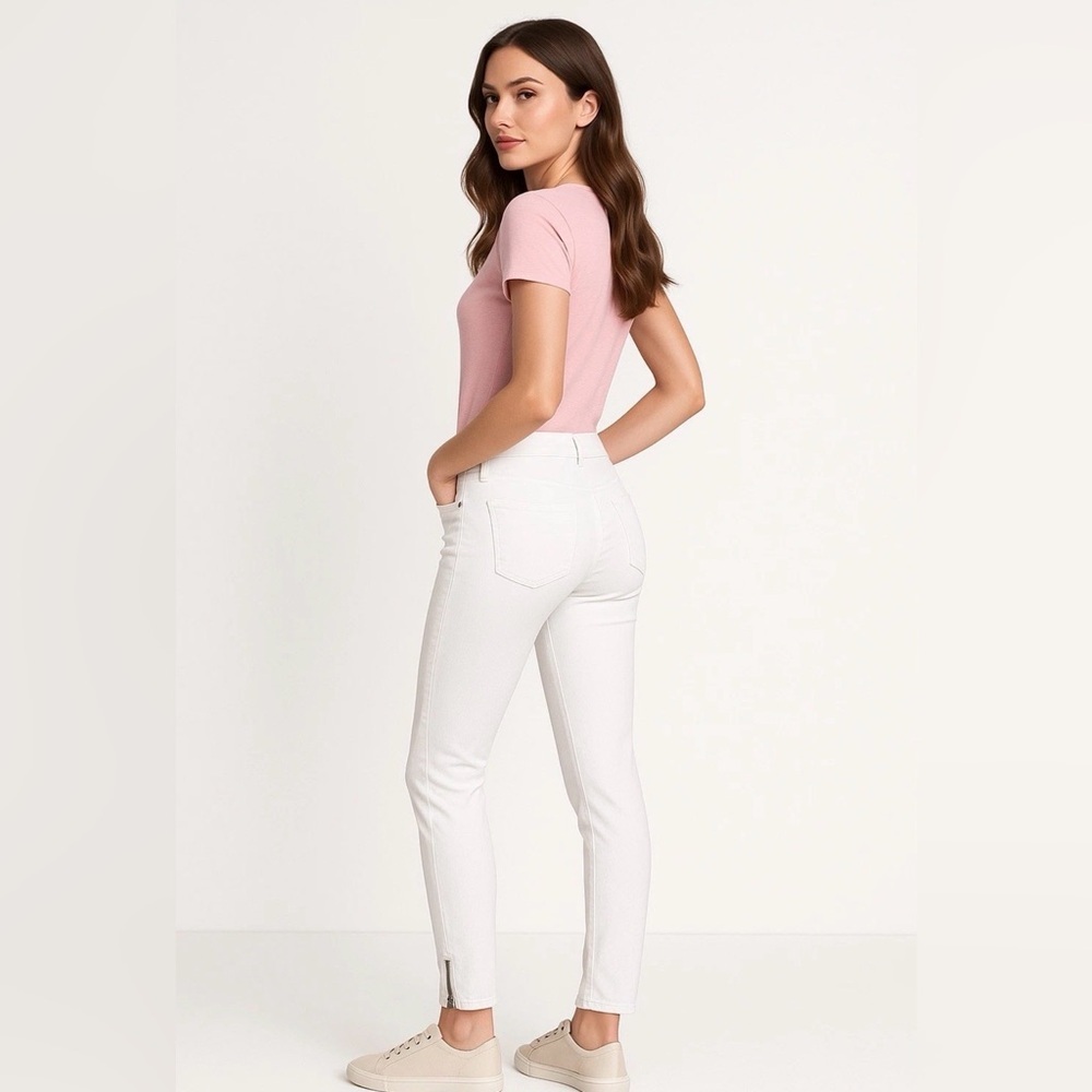 White House Black Market Women's Crop Leg White Pants Size 4 Skimmer Ankle‎ Zips